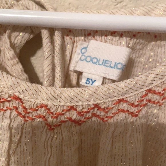 5Y gold fluttery girls top with embroidered neck - Picture 2 of 3